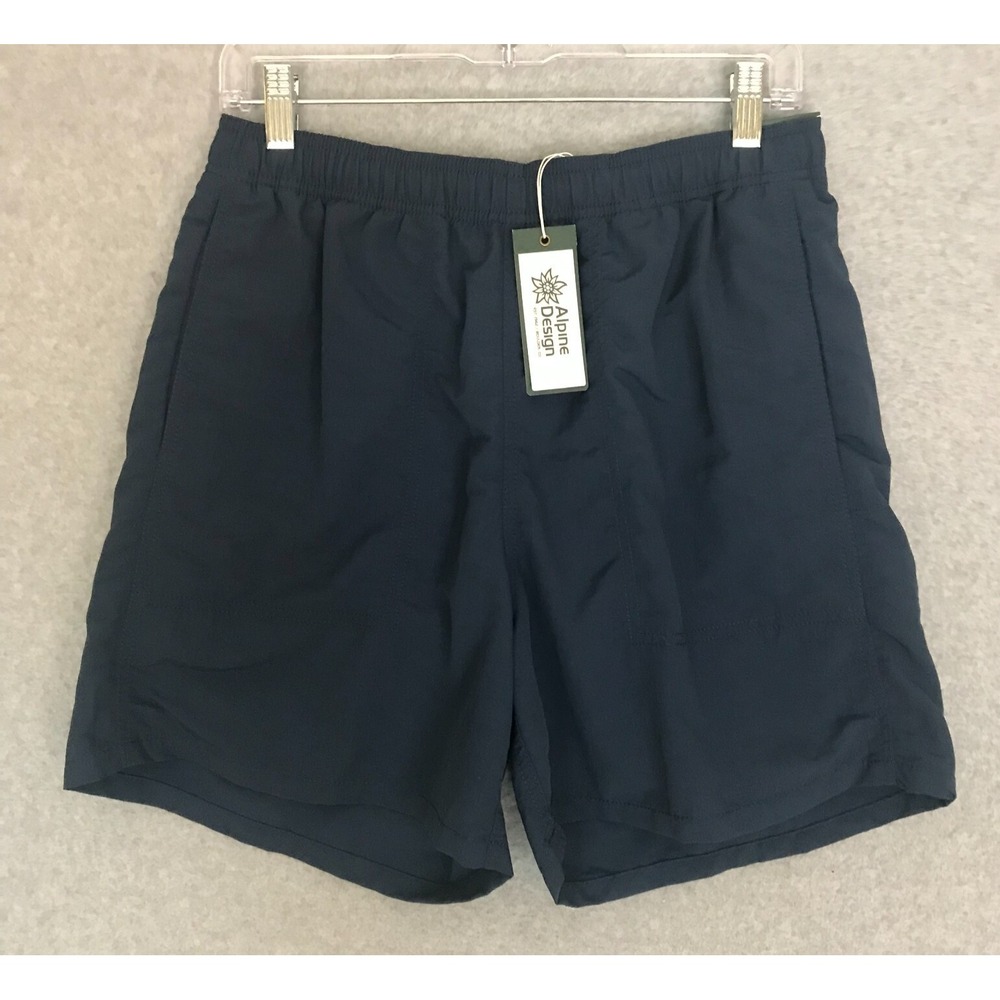 NEW! Alpine Design Swim Trunks Mens Small Blue Lined Shorts Zip Pocket Relaxed